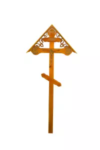 Крест сосна Фигурный с распятьем фольга с крышей 220см.