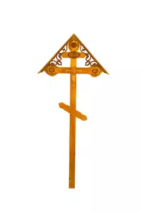 Крест сосна Резной фигурный с орнаментом с крышей 220см.