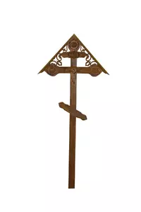 Крест сосна Резной фигурный с орнаментом состаренный с крышей 220см.